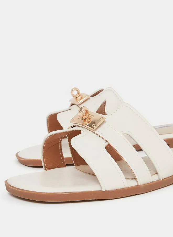 Styli Metal Trim Strap Flat Sandals