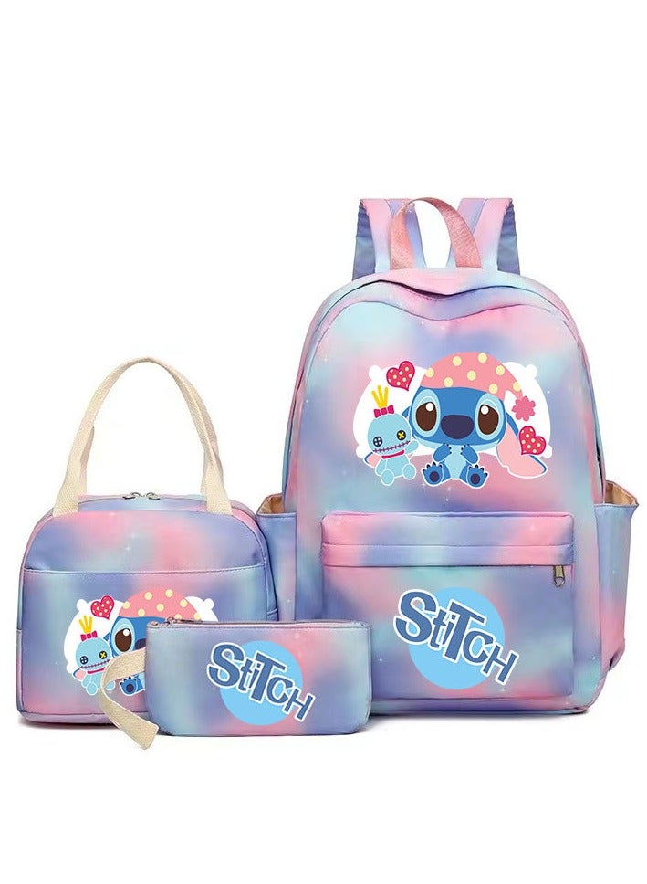 SKT Shiketro New Stitch Three-Piece Printed School Bag Student Backpack Lunch Bag Pencil Bag 31*43*16cm