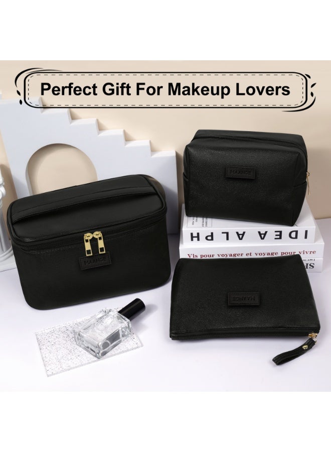 MAANGE Makeup bag set, 3-piece makeup bag set, large makeup organizer, travel makeup bag (black) - Image 5