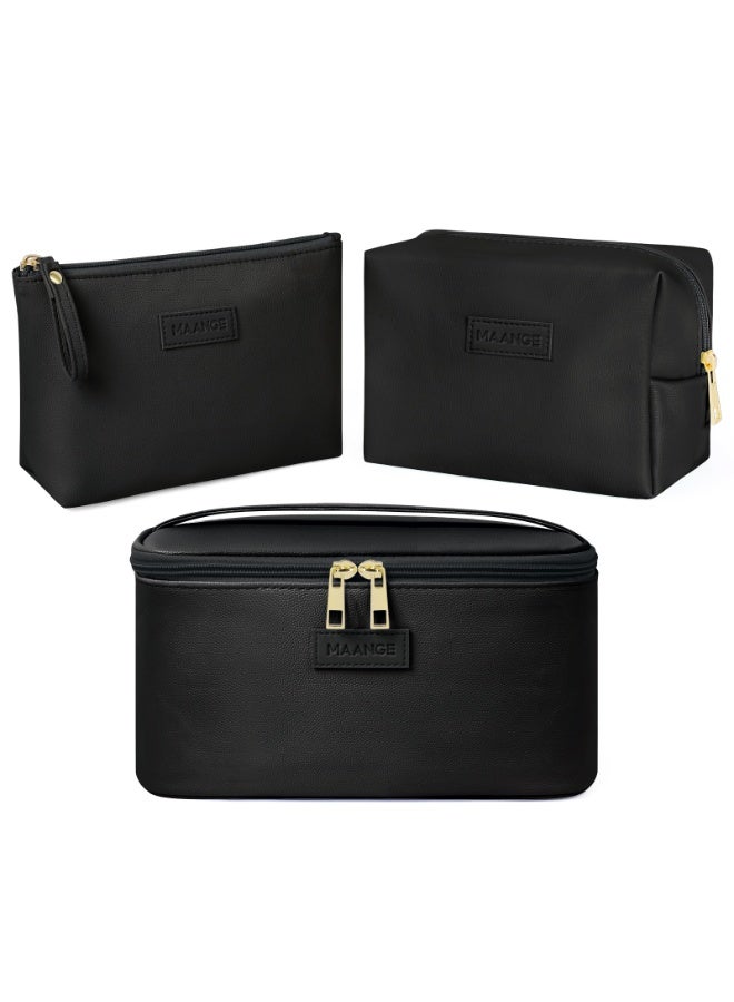 MAANGE Makeup bag set, 3-piece makeup bag set, large makeup organizer, travel makeup bag (black) - Image 3