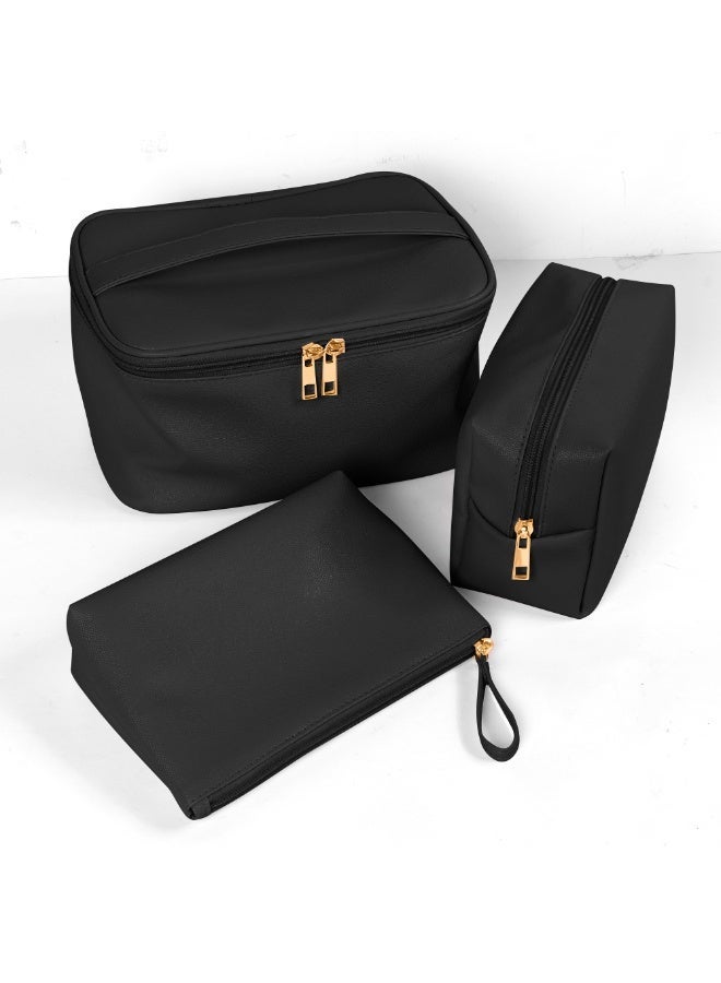 MAANGE Makeup bag set, 3-piece makeup bag set, large makeup organizer, travel makeup bag (black) - Image 2