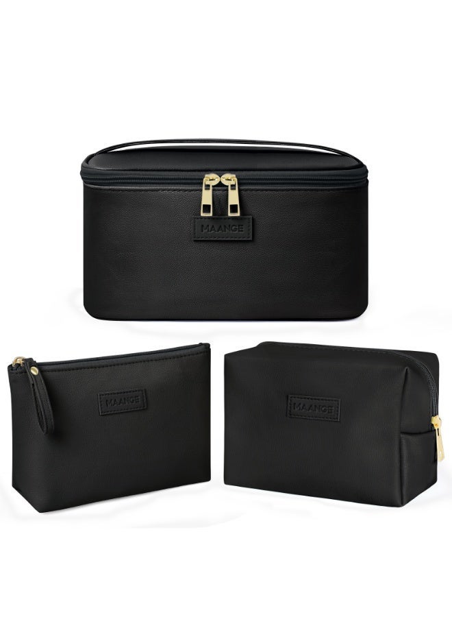 MAANGE Makeup bag set, 3-piece makeup bag set, large makeup organizer, travel makeup bag (black) - Image 4
