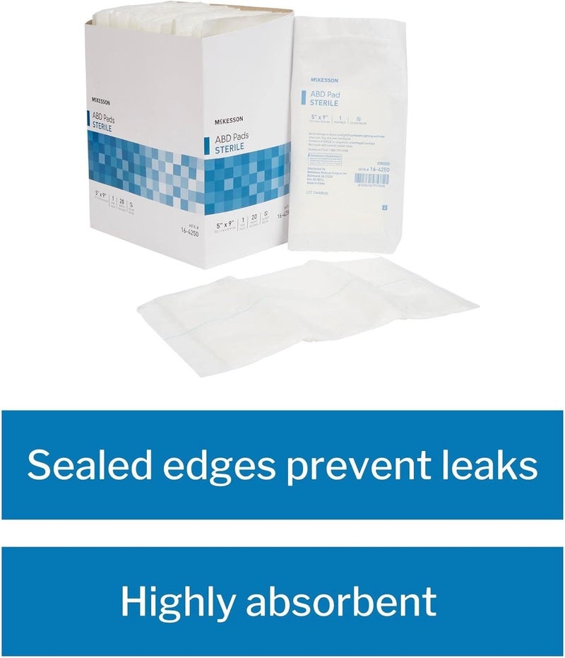 McKesson Sterile Abdominal Pads 5 x 9 in 400 Count  Absorbent ABD Pads for Wound Care Nonwoven Cellulose Nonstick Gauze Dressing for Drainage and PostOp Use - Image 5