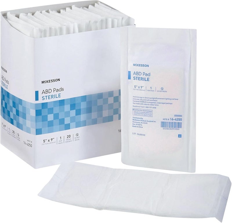 McKesson Sterile Abdominal Pads 5 x 9 in 400 Count  Absorbent ABD Pads for Wound Care Nonwoven Cellulose Nonstick Gauze Dressing for Drainage and PostOp Use - Image 1