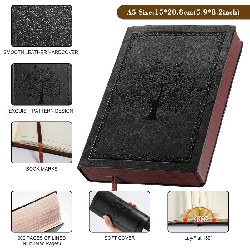 Fetinar Leather Journal Notebook,300 Pages Hope Tree Softcover Lined Notebook for Women Men,300 Travel,Business,Work,Office,School Note Taking,5.7'' X 8.3''(black) - Image 2