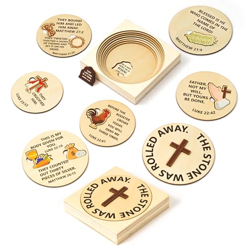 COcnny Easter Story Wooden Puzzle - 8pcs Jesus Story Wood Jigsaw Puzzle Box with Matching Bible, Religious Christian Gift for Sunday School Classroom Game Home Easter Basket Fillers Church Supplies - Image 1