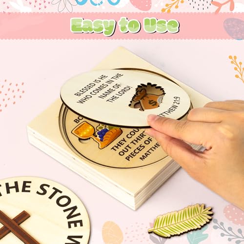 COcnny Easter Story Wooden Puzzle - 8pcs Jesus Story Wood Jigsaw Puzzle Box with Matching Bible, Religious Christian Gift for Sunday School Classroom Game Home Easter Basket Fillers Church Supplies - Image 3