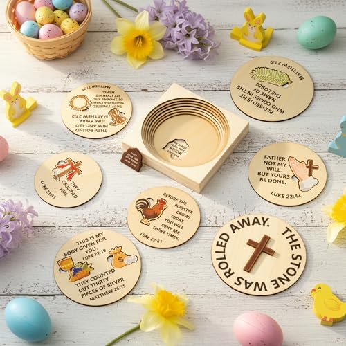 COcnny Easter Story Wooden Puzzle - 8pcs Jesus Story Wood Jigsaw Puzzle Box with Matching Bible, Religious Christian Gift for Sunday School Classroom Game Home Easter Basket Fillers Church Supplies - Image 5