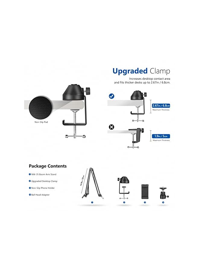 Neewer Overhead Phone Mount Stand, Suspension Scissor Arm Stand with Enlarged Desk Mount C Clamp, Phone Holder and Ball Head for Live Streams, Zoom Calls, Remote Working, Online Teaching, Selfies - Image 4