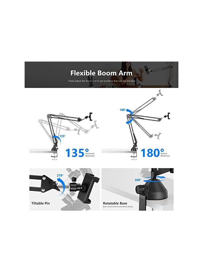 Neewer Overhead Phone Mount Stand, Suspension Scissor Arm Stand with Enlarged Desk Mount C Clamp, Phone Holder and Ball Head for Live Streams, Zoom Calls, Remote Working, Online Teaching, Selfies - Image 5