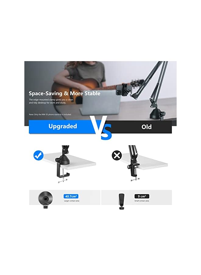 Neewer Overhead Phone Mount Stand, Suspension Scissor Arm Stand with Enlarged Desk Mount C Clamp, Phone Holder and Ball Head for Live Streams, Zoom Calls, Remote Working, Online Teaching, Selfies - Image 3