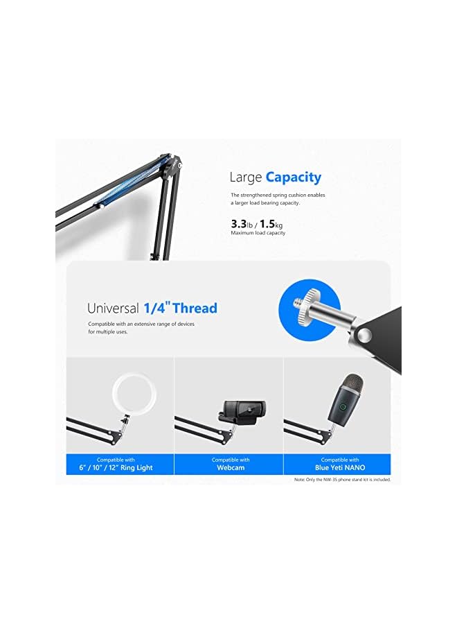 Neewer Overhead Phone Mount Stand, Suspension Scissor Arm Stand with Enlarged Desk Mount C Clamp, Phone Holder and Ball Head for Live Streams, Zoom Calls, Remote Working, Online Teaching, Selfies - Image 2