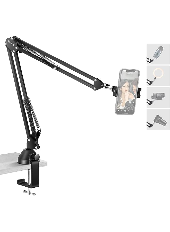 Neewer Overhead Phone Mount Stand, Suspension Scissor Arm Stand with Enlarged Desk Mount C Clamp, Phone Holder and Ball Head for Live Streams, Zoom Calls, Remote Working, Online Teaching, Selfies - Image 1