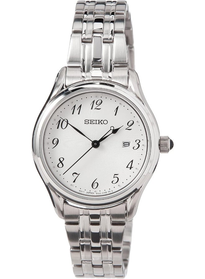 Seiko ساعة سيكو نيو كلاسيك بقرص أبيض من الفولاذ المقاوم للصدأ للنساء - SUR643P1 - Image 1