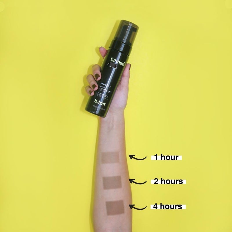 b tan b.tan Travel Size Dark Self Tanner Kit | Get Tanned Mini Bundle - Dark Fake Tanning Mousse with Mitt Applicator, 1 Hour Express Sunless Foam, Best Fast Bronzing Glow, Vegan, Cruelty Free, 3 Fl Oz - Image 5