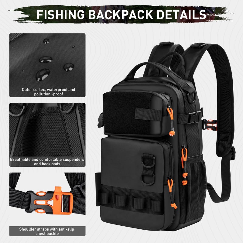 THKFISH Fishing Backpack with Rod Holder, Fishing Tool Kit, Water-Resistant Bag With Fishing Lures Kit, Fishing Tackle Box and Pliers Set for Men Women (Black-87pcs) - Image 2