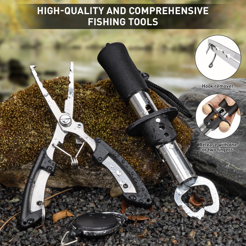 THKFISH Fishing Backpack with Rod Holder, Fishing Tool Kit, Water-Resistant Bag With Fishing Lures Kit, Fishing Tackle Box and Pliers Set for Men Women (Black-87pcs) - Image 4