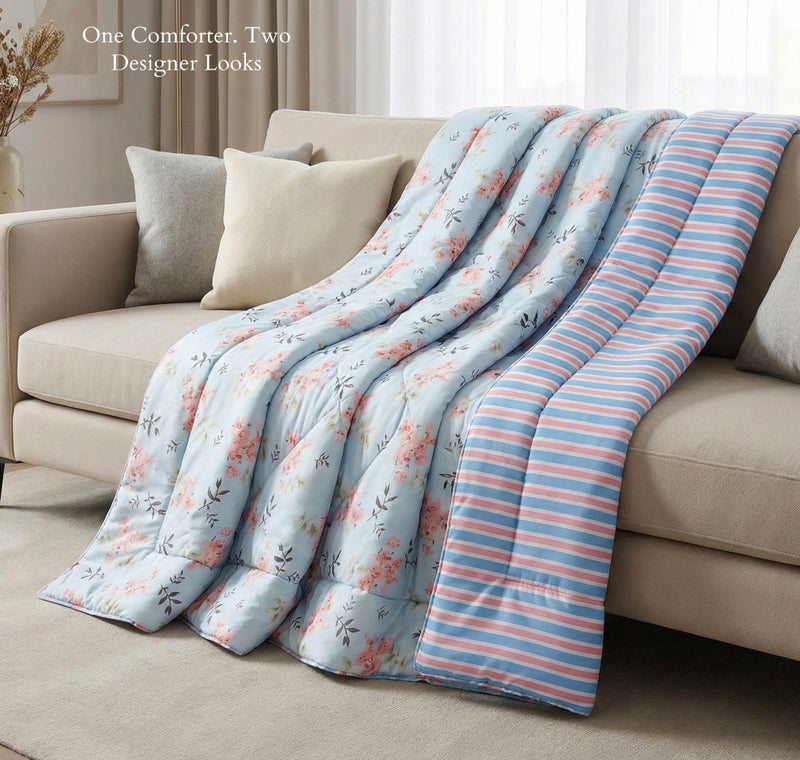 BSB HOME Cloud Cotton Reversible AC Comforter for Double Bed | Super Soft 220 GSM Quilt/Duvet/Dohar | Lightweight All-Season Comforter | 88 x 90 Inches (1 Piece) (Aqua, Pink) - Image 4