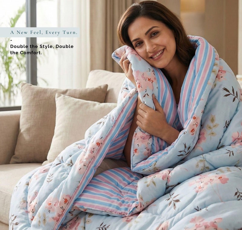 BSB HOME Cloud Cotton Reversible AC Comforter for Double Bed | Super Soft 220 GSM Quilt/Duvet/Dohar | Lightweight All-Season Comforter | 88 x 90 Inches (1 Piece) (Aqua, Pink) - Image 3