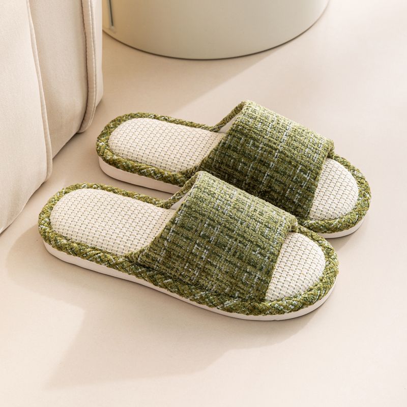 Breathable Linen Slippers Unisex Summer Indoor Green/[main picture]-breathable and not stuffy on your feet