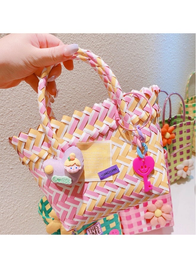 NIBEMINENT New Summer Cartoon Down Love Colorful Woven Vegetable Basket Bag - Image 1