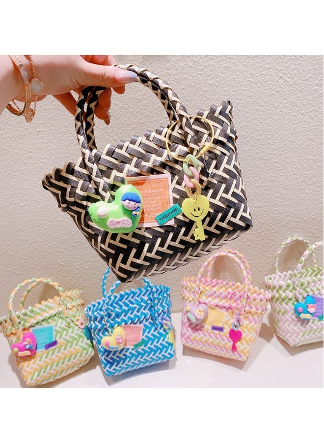 NIBEMINENT New Summer Cartoon Down Love Colorful Woven Vegetable Basket Bag - Image 2