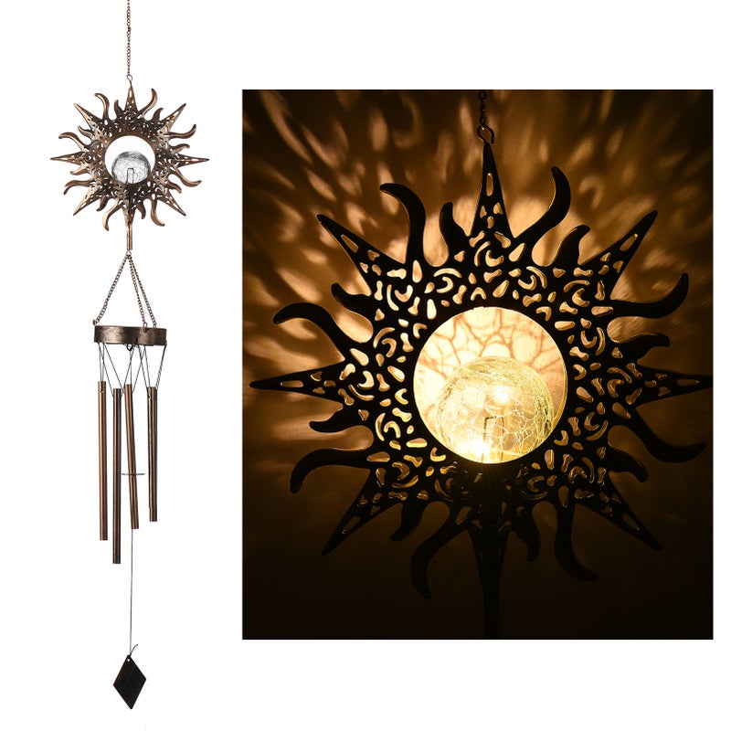 Metal Windbell Solar Wind Chime with LED Light Outdoor Garden Night Light Decoration Waterproof Wind Chimes Lamp for Patio Balcony Courtyard Hallway - Image 1