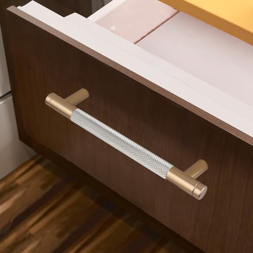 Gutuwellea 20 Pack 5 Inch 128 mm Bronze and Nickel Knurled Cabinet Handles Cabinet Pulls Aluminum Handles Knurled Drawer Pulls Oxidation Finish with Diamond Pattern 6 Length 5 Hole Center - Image 3