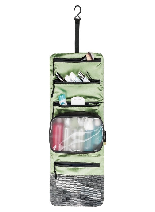 COCOON - Premium - Minimalist Hanging Toiletry Kit - Laminated Silk - Light Green - Image 1