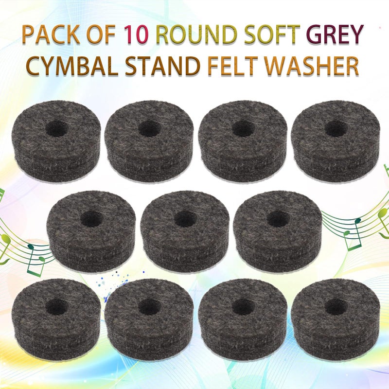 Cheerock Pack of 10 Round Soft Grey Cymbal Stand Felt Washer, Drum Felts Replacement, Enhance Your Drum Kit Sound and Protect Your Cymbals - Image 2