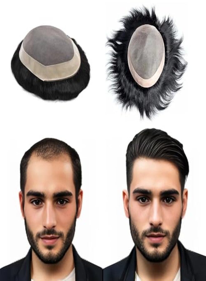 VIVIAN Natural Human hair Patch FINE Regular Base with Half PU Strip for Get Feel Real Skin 100% Human Hair Men Wig/Hair Replacement System (9X7) - Image 2