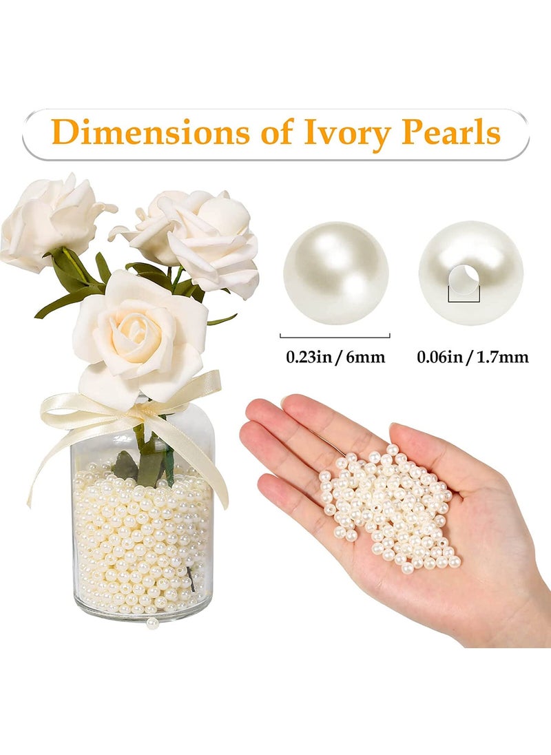 Dreamlover Dreamlover 1000pcs Ivory Pearl Beads Sets Round Shape 6mm Pearl Bead for Jewellery Making Craft Bangles Necklace Moti for Crafting Bracelet Earring Loose Pearls with Holes Sewing Crafts Fake Pearl  - Image 3