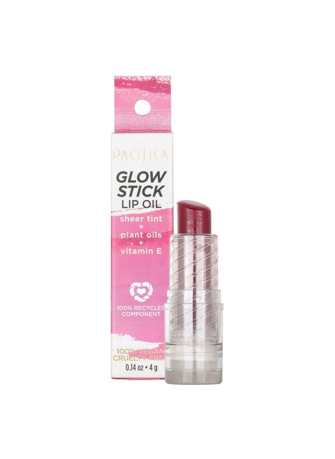 Pacifica Pacifica Lipstick Oil - Glow Stick Lip Tint Oil - Hydrating Tinted Oil Balm with Vitamin E for Moisturized Lips, Sheer Tint & Natural Gloss, Vegan & Cruelty-Free, 0.14 oz (Crimson Crush)  - Image 1