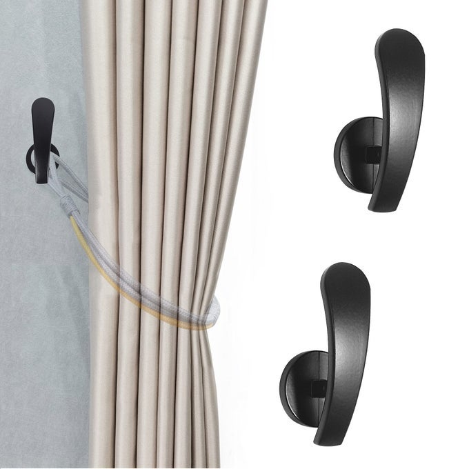 Curtain Holdback 2pcs Wall Mounted Drapery Tiebacks with Screws Decorative Drapery Metal Hook Wall Hanger Black