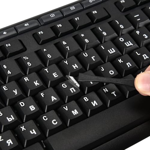 DAMMOMKO 2PCS Russian Keyboard Letter Stickers with Tweezer - Cyrillic Keyboard Letters Replacement Stickers, Russian Alphabet Sticker for Laptop Computer PC Desktop Keyboards, Peel-Off Film, Leave Letters - Image 1