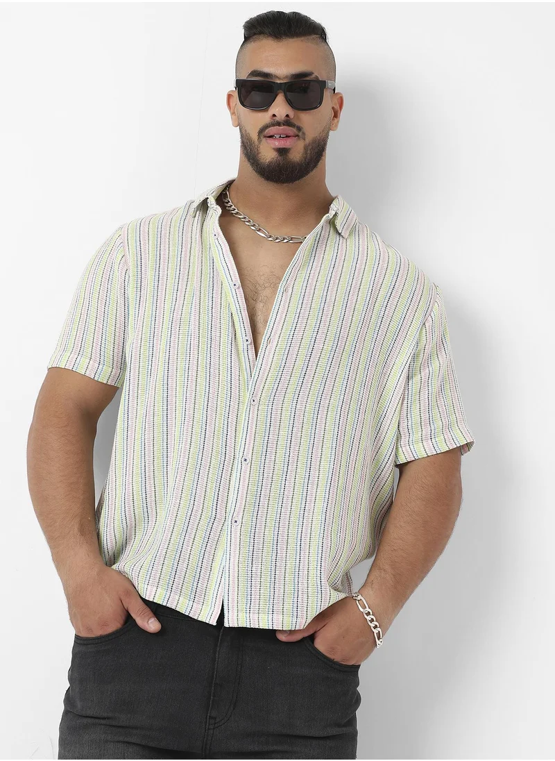 Instafab Plus Unbalanced Striped Woven Shirt