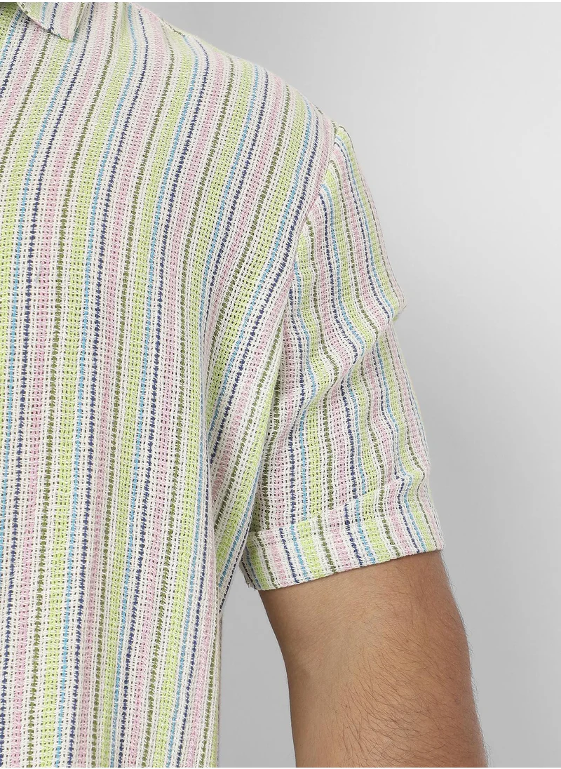Instafab Plus Unbalanced Striped Woven Shirt