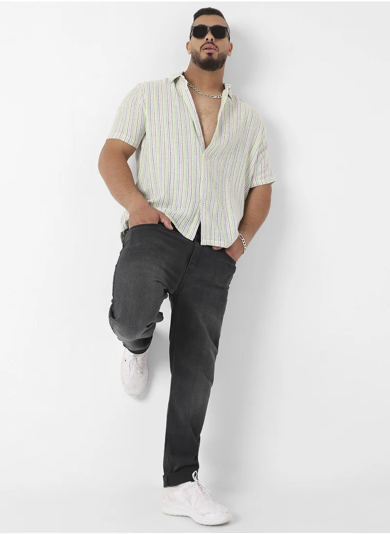 Instafab Plus Unbalanced Striped Woven Shirt