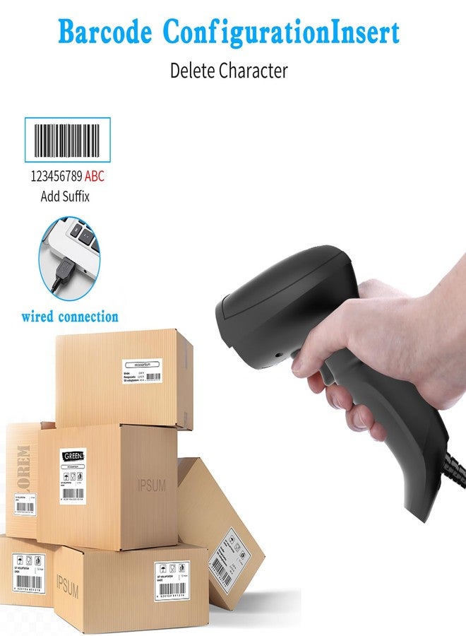 سيمكود ماسح ضوئي للرموز الشريطية أحادية الأبعاد من Symcode USB مع حامل، ماسح ضوئي سلكي محمول باليد يعمل بالليزر مع حامل مرن وكابل، لون أسود غامق - Image 5