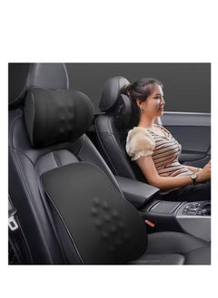 Relax Smart Lumbar Support Pillow And Car Headrest Neck Pillow Ergonomic Design Memory Cotton Headrest And Back Car Waist Pillow And Car Neck Support Pillow For Office Chair Black  - Image 1