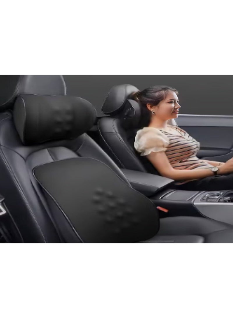 Relax Smart Ergonomic Memory Foam Car Lumbar and Neck Support Pillow Set – Back and Headrest Cushion for Driving and Office Chair (Black) - Image 2