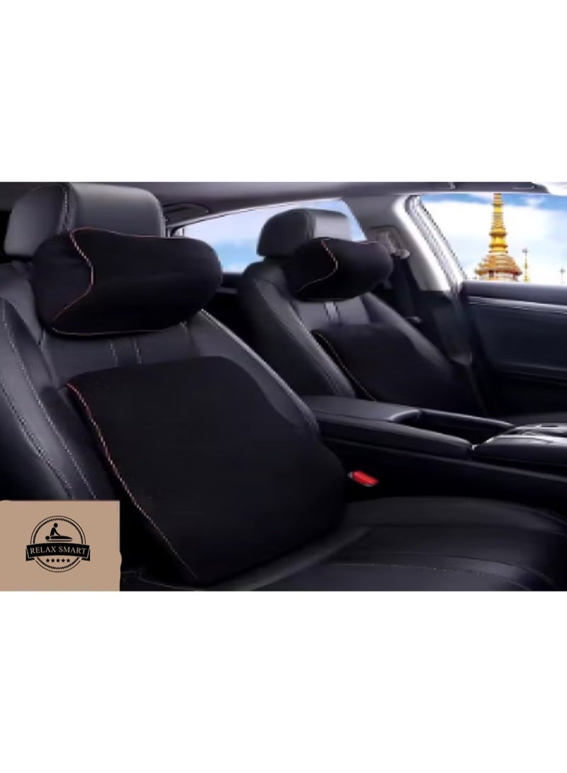 Relax Smart Ergonomic Memory Foam Car Lumbar and Neck Support Pillow Set – Back and Headrest Cushion for Driving and Office Chair (Black) - Image 3