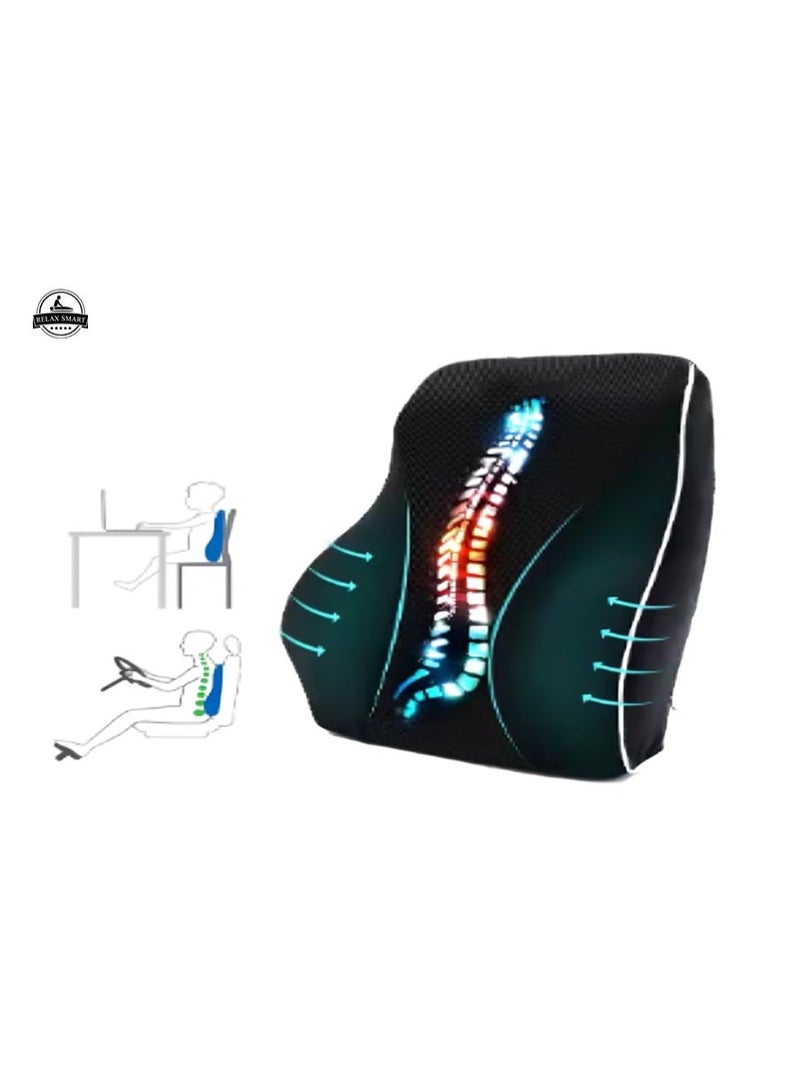 Relax Smart Ergonomic Memory Foam Car Lumbar and Neck Support Pillow Set – Back and Headrest Cushion for Driving and Office Chair (Black) - Image 1