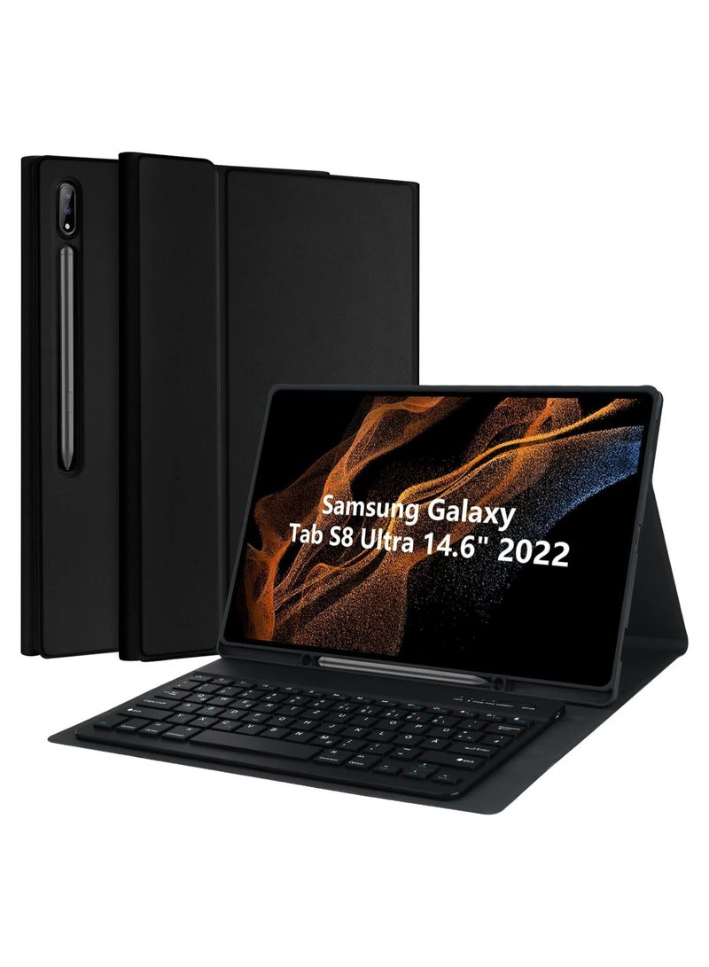 Keyboard Case for Samsung Galaxy Tab S8 Ultra 14.6 inch 2022, Magnetically Detachable, Bluetooth Keyboard, Slim Lightweight Stand Cover with S Pen Holder, Auto Sleep/Wake SM-X900/X906,Black - Image 1
