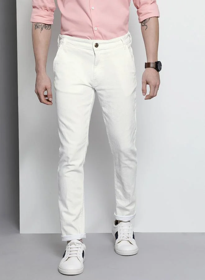 The Indian Garage Co Men Mid Rise White Slim Fit Jeans