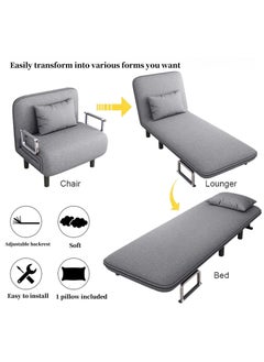 LOKIPA Convertible Sofa Bed Sleeper Chair,Tri-Fold Sofa Bed with 6 Position Adjustable Backrest & Pillow Leisure Chaise Lounge Couch Folding Versatile Upholstered Armchair for Office Small Space (65cm)  - Image 3