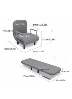 LOKIPA Convertible Sofa Bed Sleeper Chair,Tri-Fold Sofa Bed with 6 Position Adjustable Backrest & Pillow Leisure Chaise Lounge Couch Folding Versatile Upholstered Armchair for Office Small Space (65cm)  - Image 2