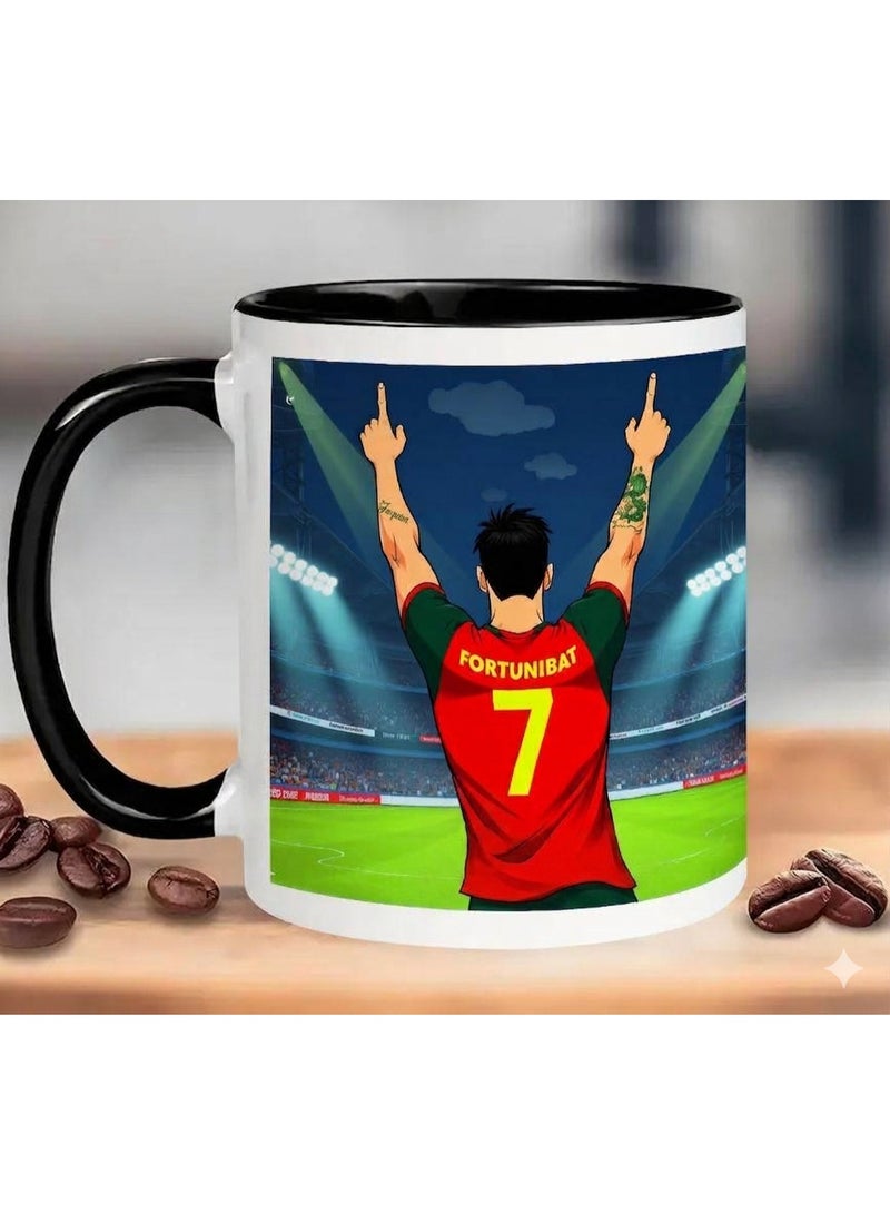 Football Fan Ceramic Mug, Black & White, Player Celebration Design