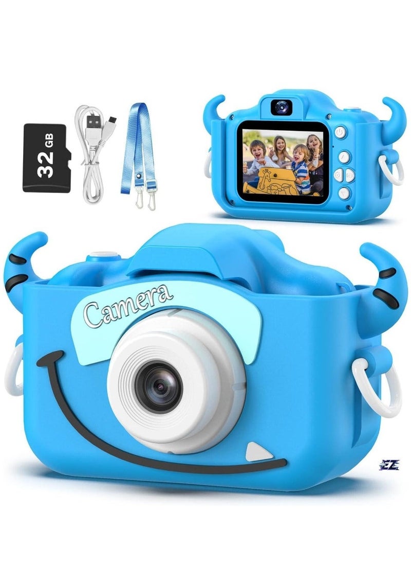ELTRAZONE Kids Camera Toys for 3-8 Year Old Boys – Digital Video Camcorder with Cartoon Soft Silicone Cover, 32GB SD Card Included, Best Birthday & Festival Gift (Light Blue)  - Image 1