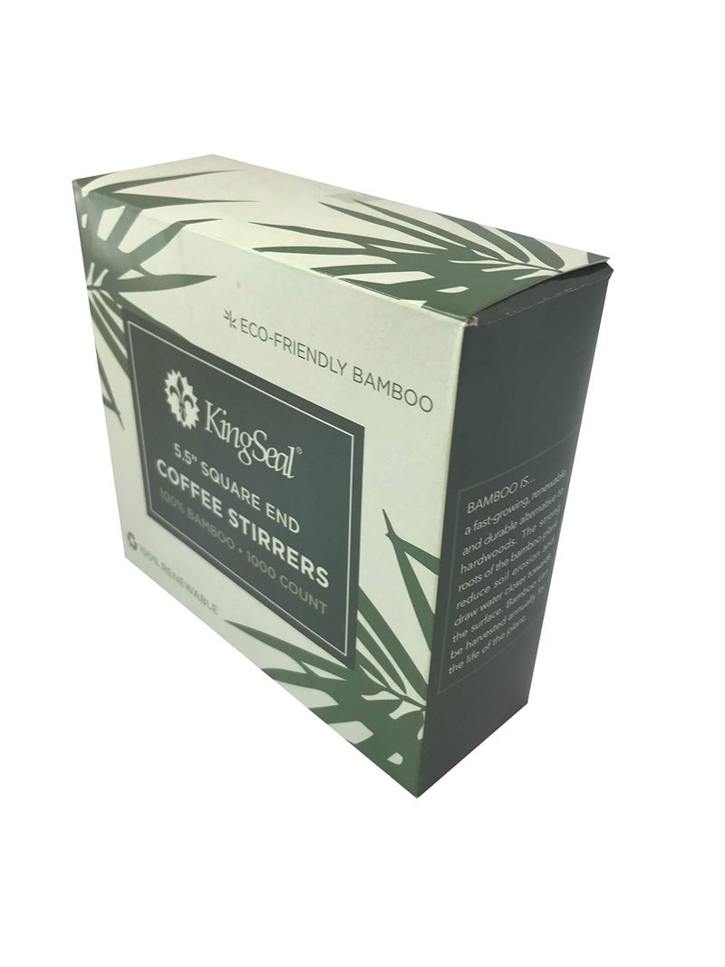 KingSeal 1000 قطعة | عصي تحريك القهوة من الخيزران KingSeal، 5.5 بوصة، طرف مربع، أقوى وأسمك من الخشب العادي، 100% قابلة للتجديد وقابلة للتحلل - 1 صندوق يحتوي على 1000 عصا تحريك - Image 3